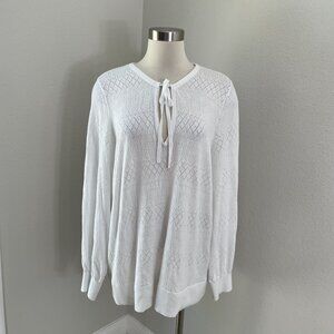 Torrid Womens Plus 3X White V Neck Long Sleeve Knit Top Front Neck Tie Shirt